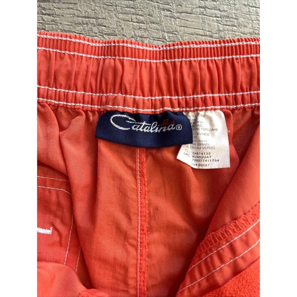 Catalina Swim Shorts Womens Large Orange Nylon Trunks Elastic Pockets Piping - Picture 7 of 14